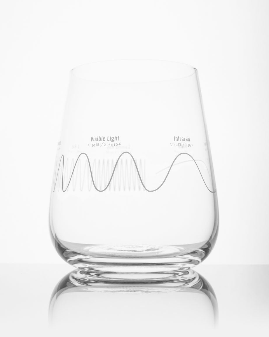 A SECONDS: Electromagnetic Spectrum Wine Glass with a wave pattern on it by Cognitive Surplus.